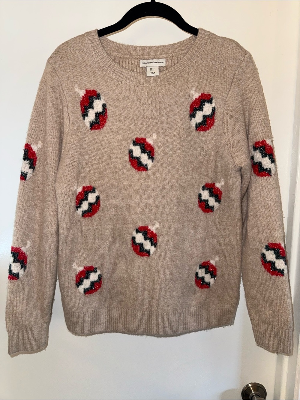Cupcakes and Cashmere Ornament Sweater Size S Holiday Christmas Beige
